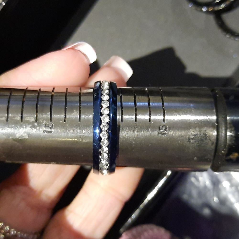 GENUINE SOLID BLUE STAINLESS STEEL CZ ETERNITY ANNIVERSARY WEDDING BAND SIZE 14